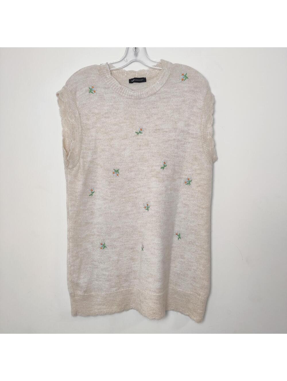 LC Waikiki Cream Embroidered Floral Sweater Vest Tunic Women's Large